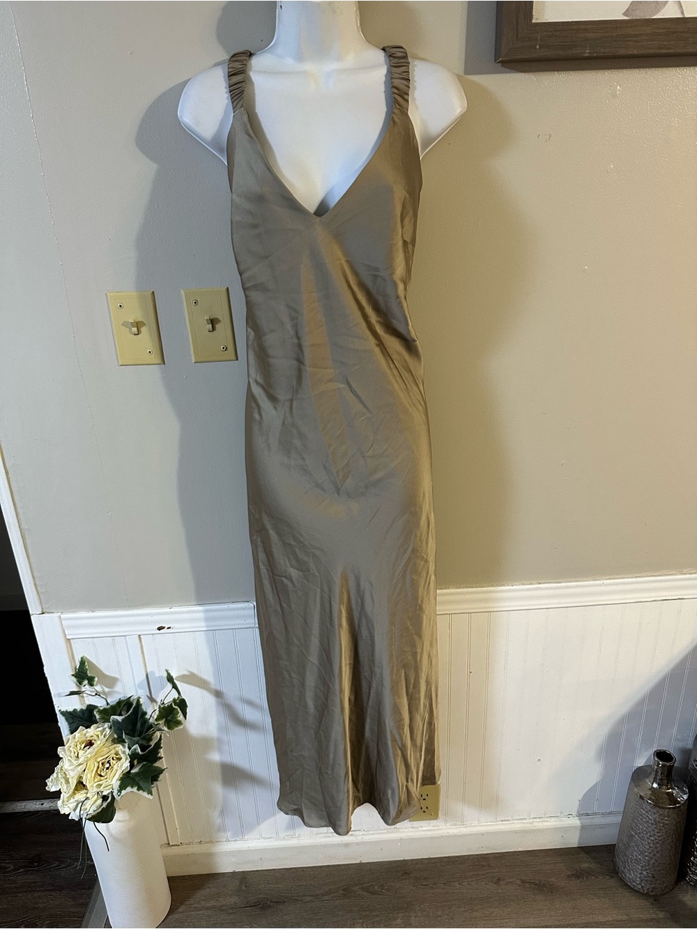 a new day Olive-Tan Satin Midi Slip Dress